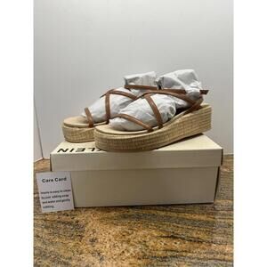 Anne Klein Women's Size 9.5M Strappy Wedge Sandal Cognac Brown Straw Heel NIB